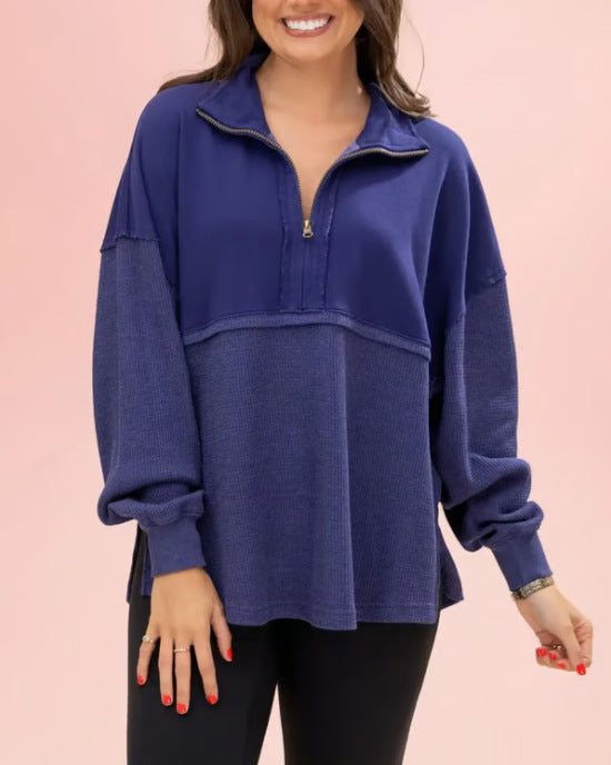 Damer Komfortabel Zip-Pullover med avslappnad passform Mirla-Eva Jonsson