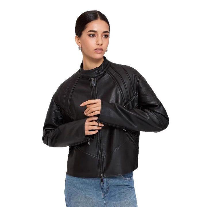 Damer Konstläder Bikerjacka med strukturerad design Mirla-Eva Jonsson