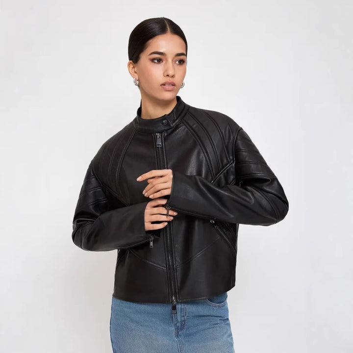 Damer Konstläder Bikerjacka med strukturerad design Mirla-Eva Jonsson