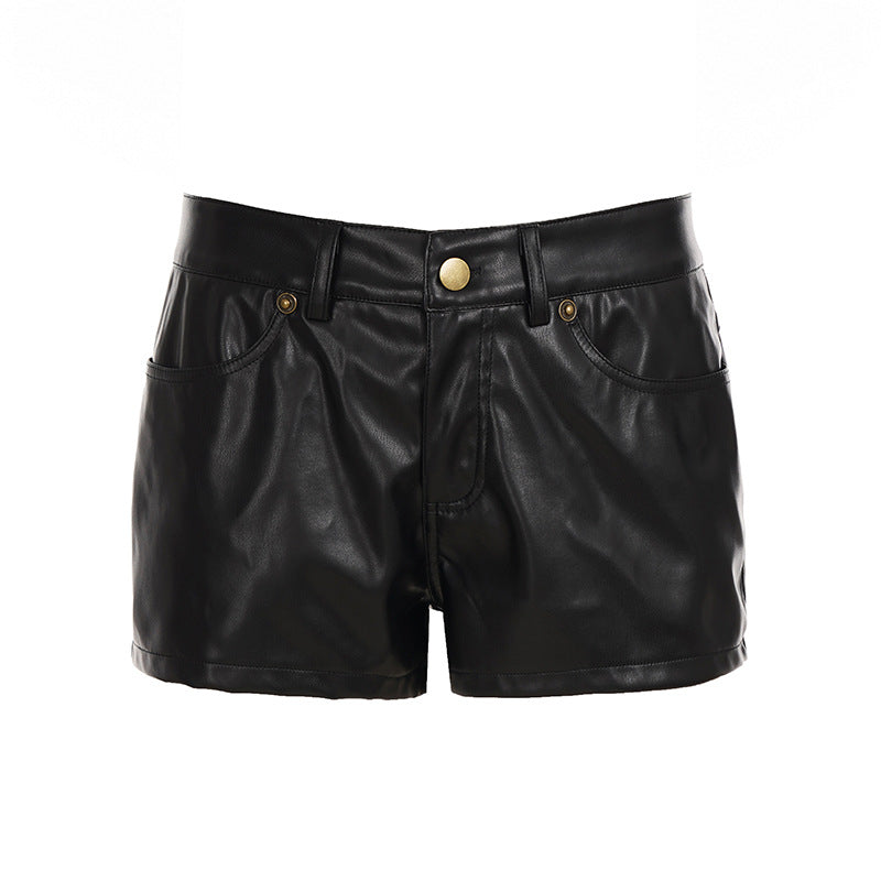Damer Konstläder Shorts med hög midja och dekorativa fickor Mirla-Eva Jonsson