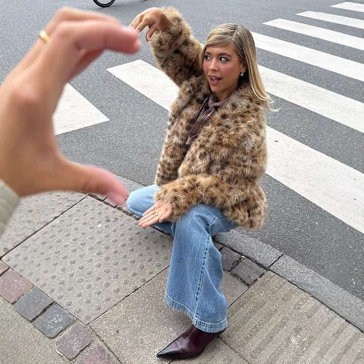 Damer Kort Pälsjacka med Leopardmönster Eva Jonsson-Eva Jonsson
