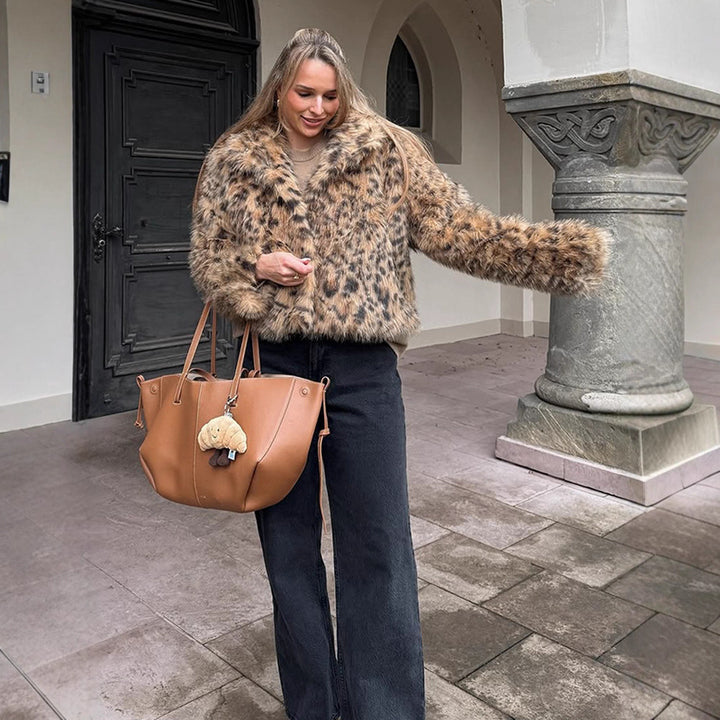 Damer Kort Pälsjacka med Leopardmönster Eva Jonsson-Eva Jonsson