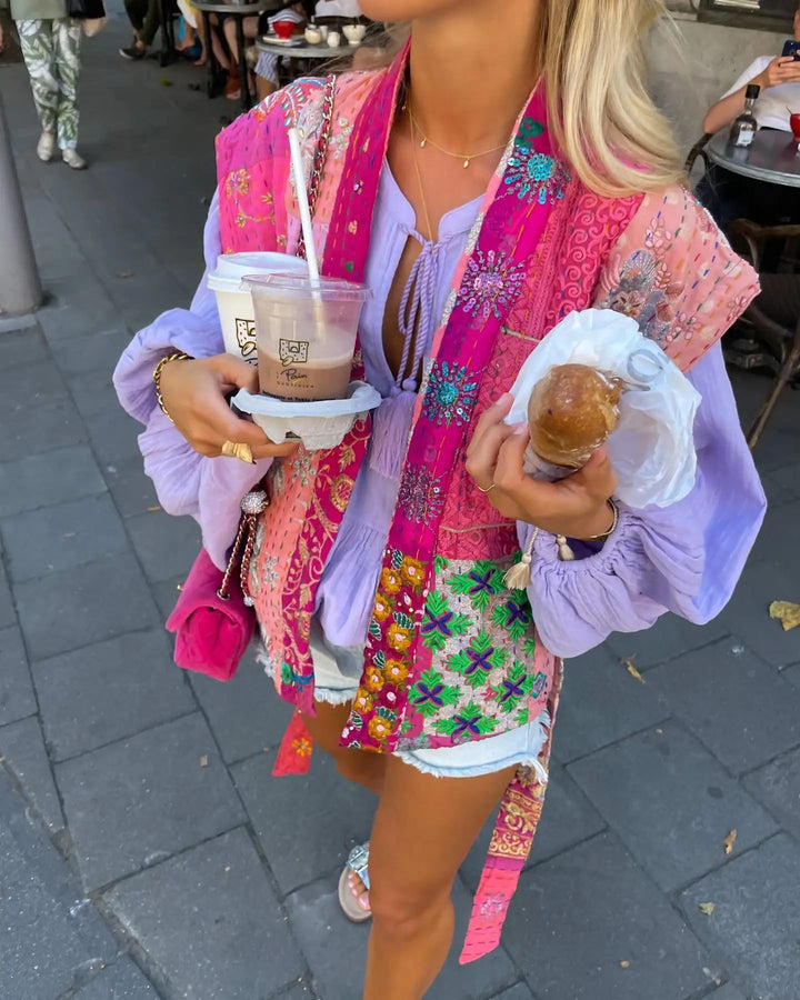 Damer Kort, broderad sommarjacka Mirla-Eva Jonsson