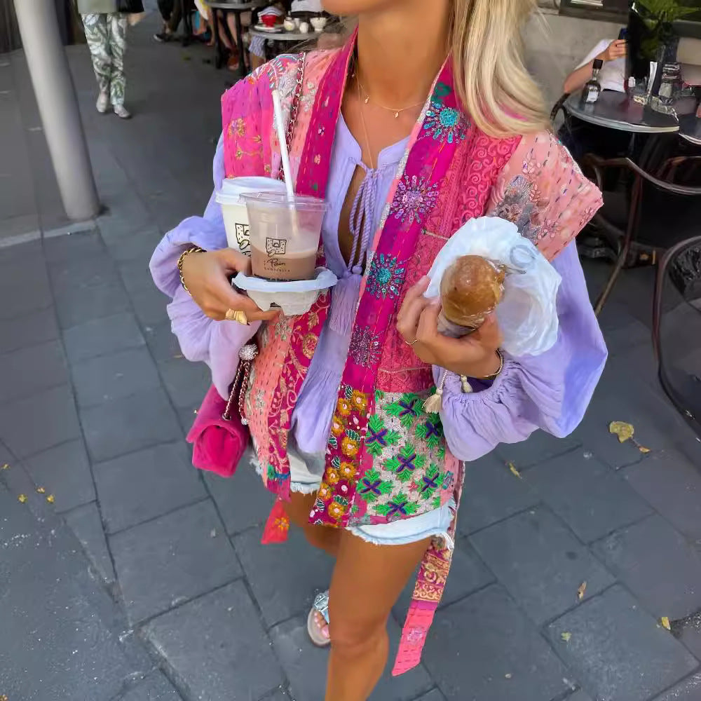 Damer Kort, broderad sommarjacka Mirla-Eva Jonsson