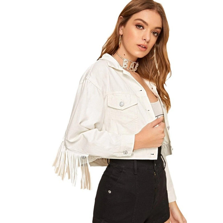 Damer Kort fransjacka med trendig design och avslappnad skärning Mirla-Eva Jonsson