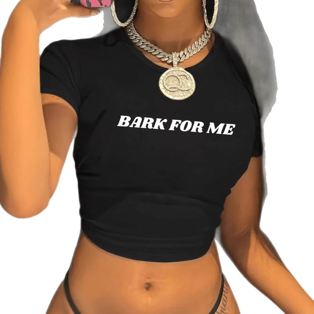 Damer Kortärmad Crop-T-Shirt med iögonfallande tryck Mirla-Eva Jonsson