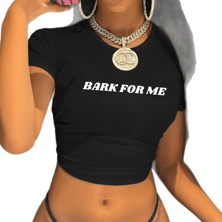 Damer Kortärmad Crop-T-Shirt med iögonfallande tryck Mirla-Eva Jonsson