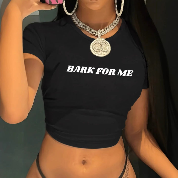 Damer Kortärmad Crop-T-Shirt med iögonfallande tryck Mirla-Eva Jonsson