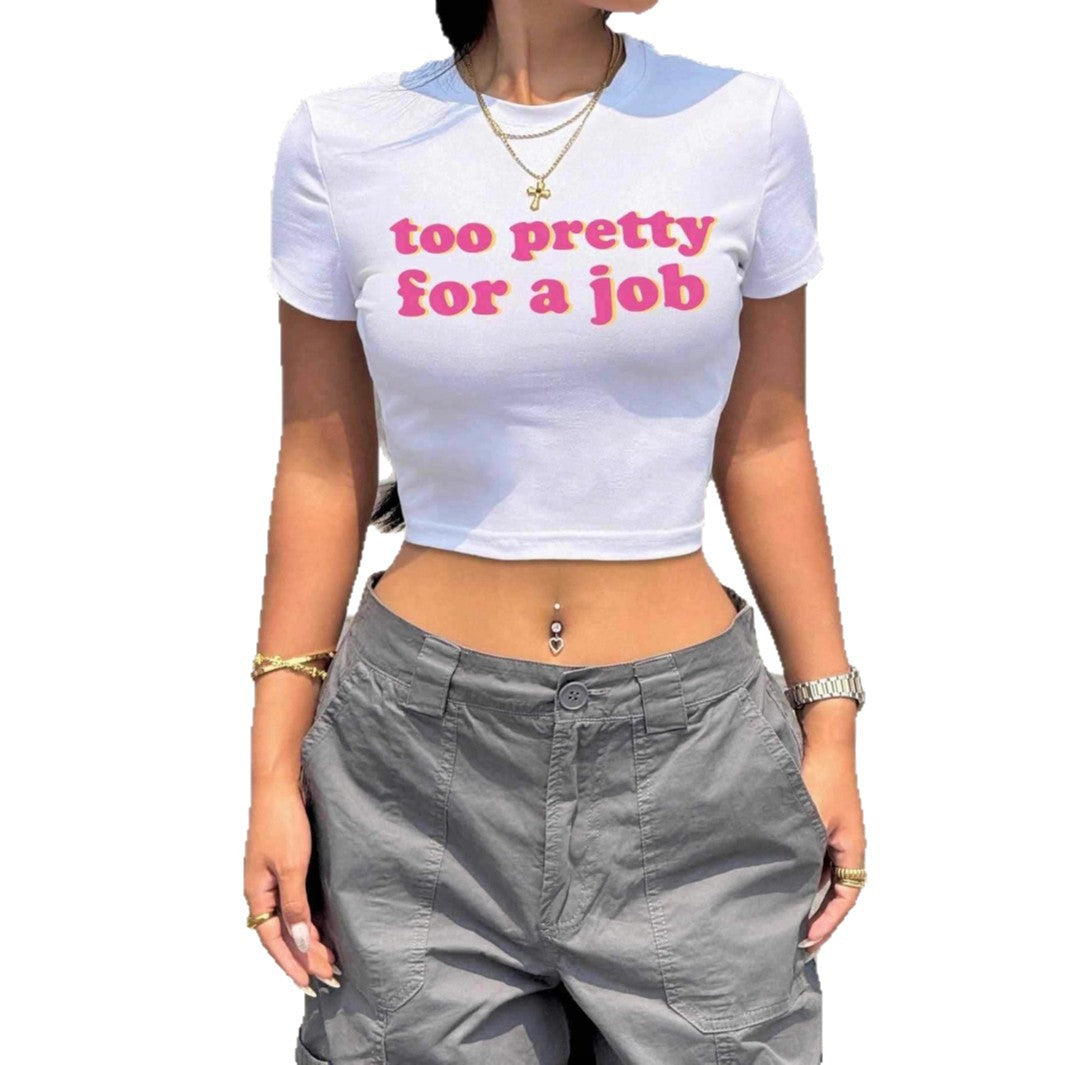 Damer Kortärmad Crop-T-shirt med rolig text Mirla-Eva Jonsson