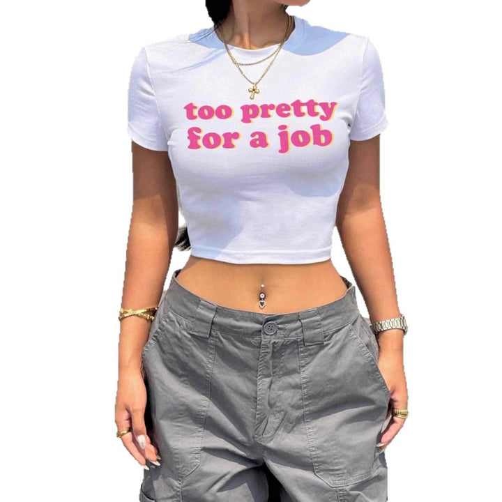 Damer Kortärmad Crop-T-shirt med rolig text Mirla-Eva Jonsson