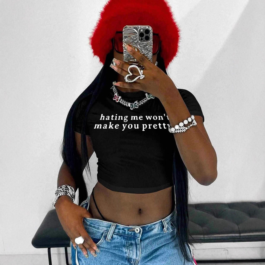 Damer Kortärmad Crop-T-shirt med rolig text Mirla-Eva Jonsson