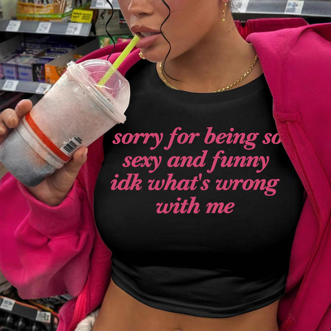 Damer Kortärmad Crop-T-shirt med rolig text Mirla-Eva Jonsson