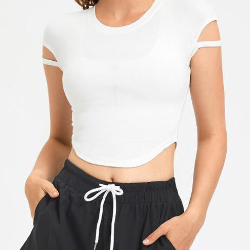 Damer Kortärmad Crop-Top med innovativ design och elastiska band Mirla-Eva Jonsson