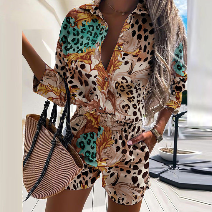 Damer Kortärmad Jumpsuit med Stilig Zebra-design och Elastisk Midja Mirla-Eva Jonsson