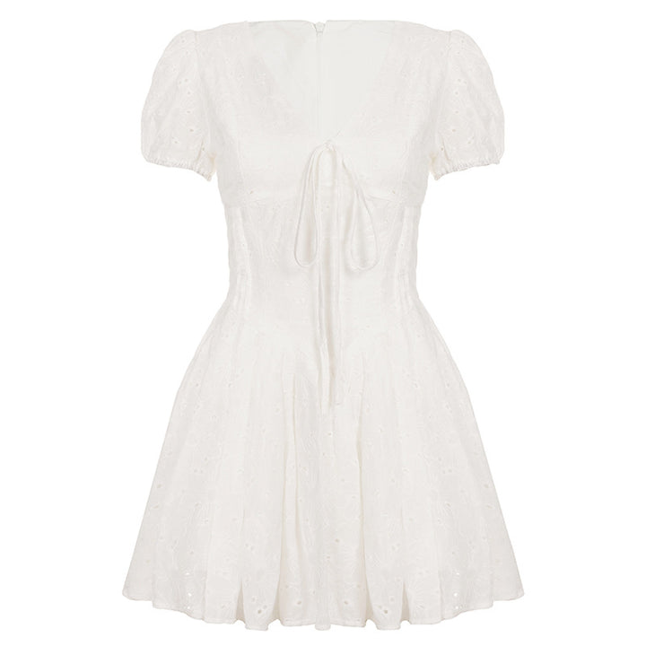 Damer Kortärmad Sommardress med eleganta Volangdetaljer och Bindband Mirla-Eva Jonsson