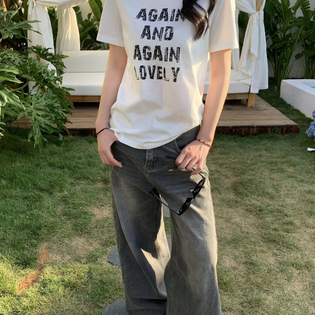 Damer Kortärmad T-shirt med Bokstavstryck Slim Fit Vit-Eva Jonsson