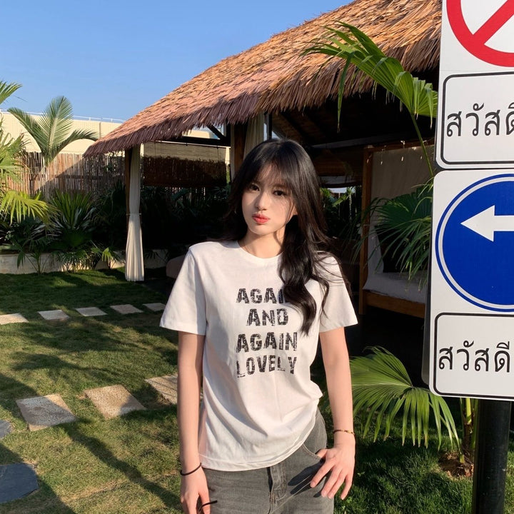 Damer Kortärmad T-shirt med Bokstavstryck Slim Fit Vit-Eva Jonsson