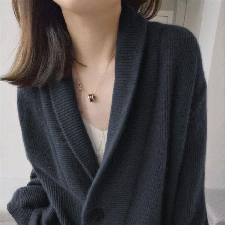 Damer Kozy Stickad Cardigan med Breda Slag och Fickor-Eva Jonsson