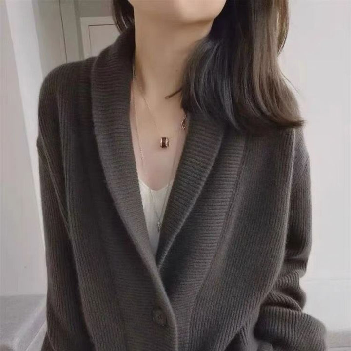 Damer Kozy Stickad Cardigan med Breda Slag och Fickor-Eva Jonsson