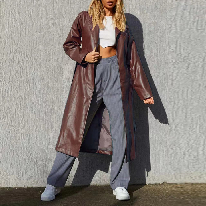 Damer Lång Elegant Konstläder-Kappa Mirla-Eva Jonsson