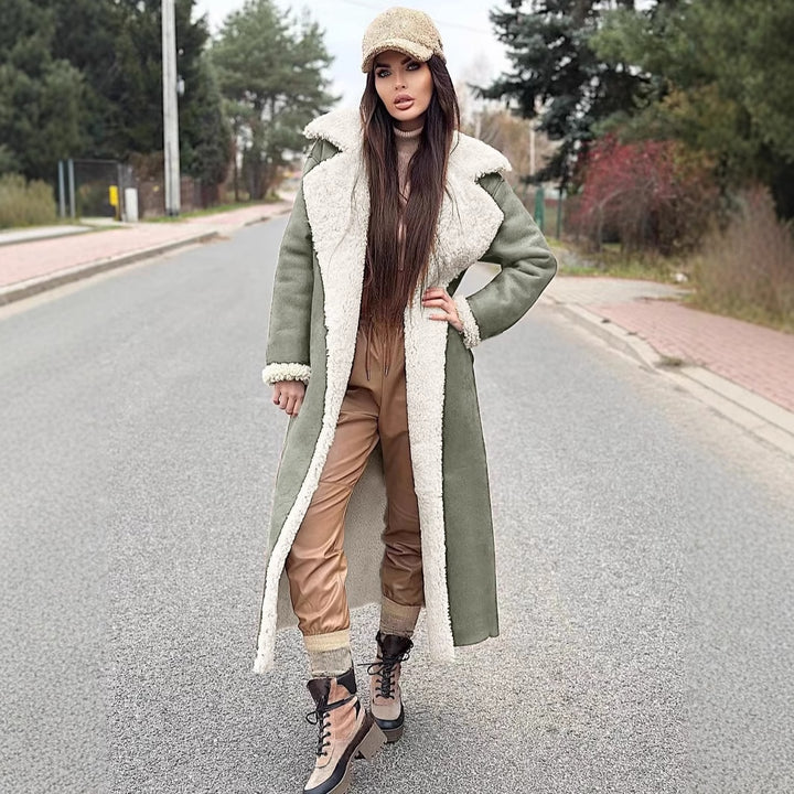 Damer Lång Fleece-Kappa med Slå-krage Mirla-Eva Jonsson