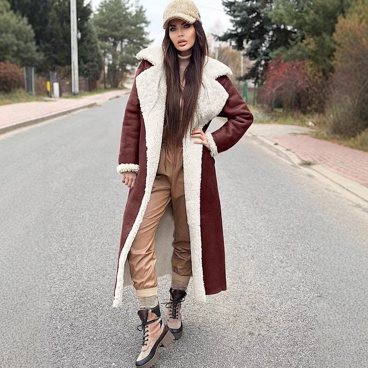 Damer Lång Fleece-Kappa med Slå-krage Mirla-Eva Jonsson