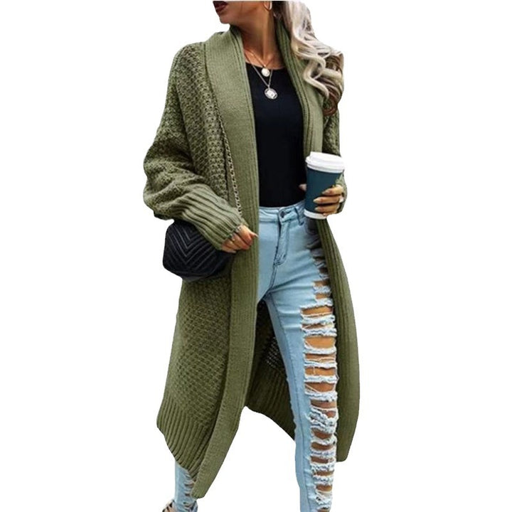 Damer Lång Stickad Cardigan med Strukturerad Väv Mirla-Eva Jonsson