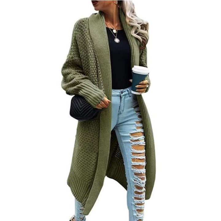Damer Lång Stickad Cardigan med Strukturerad Väv Mirla-Eva Jonsson