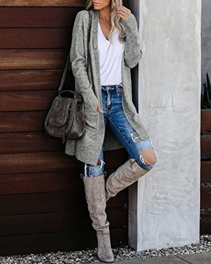 Damer Lång Stickad Kapp med avslappnade fickor och modernt design Eva Jonsson-Eva Jonsson