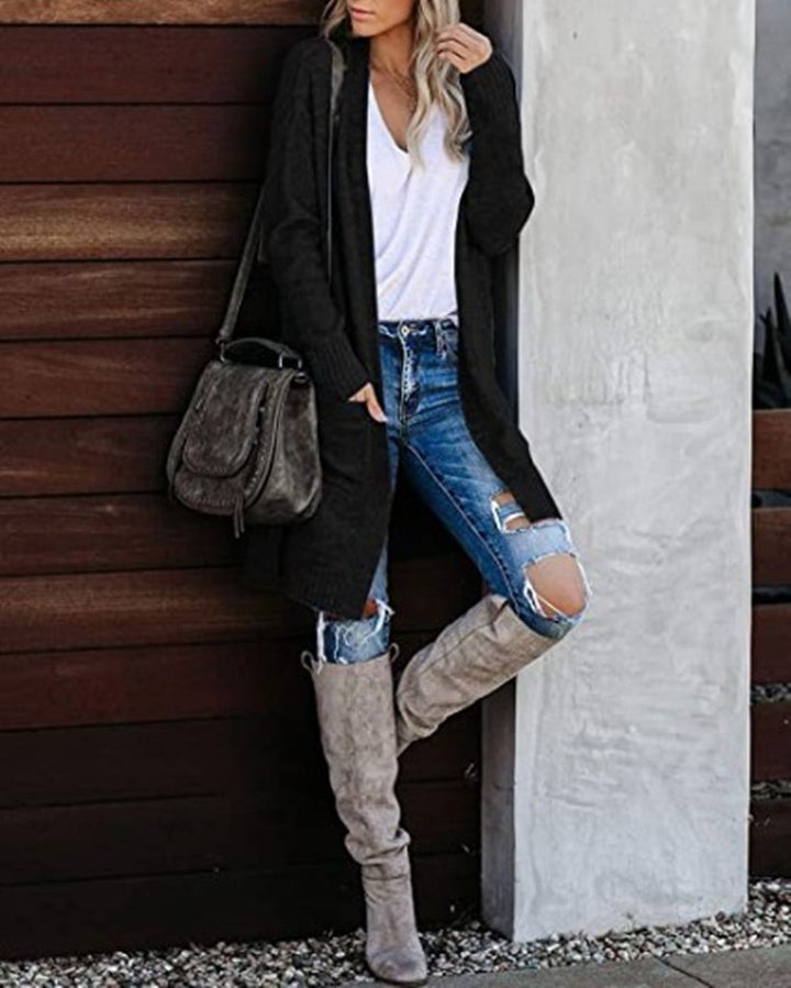 Damer Lång Stickad Kapp med avslappnade fickor och modernt design Eva Jonsson-Eva Jonsson