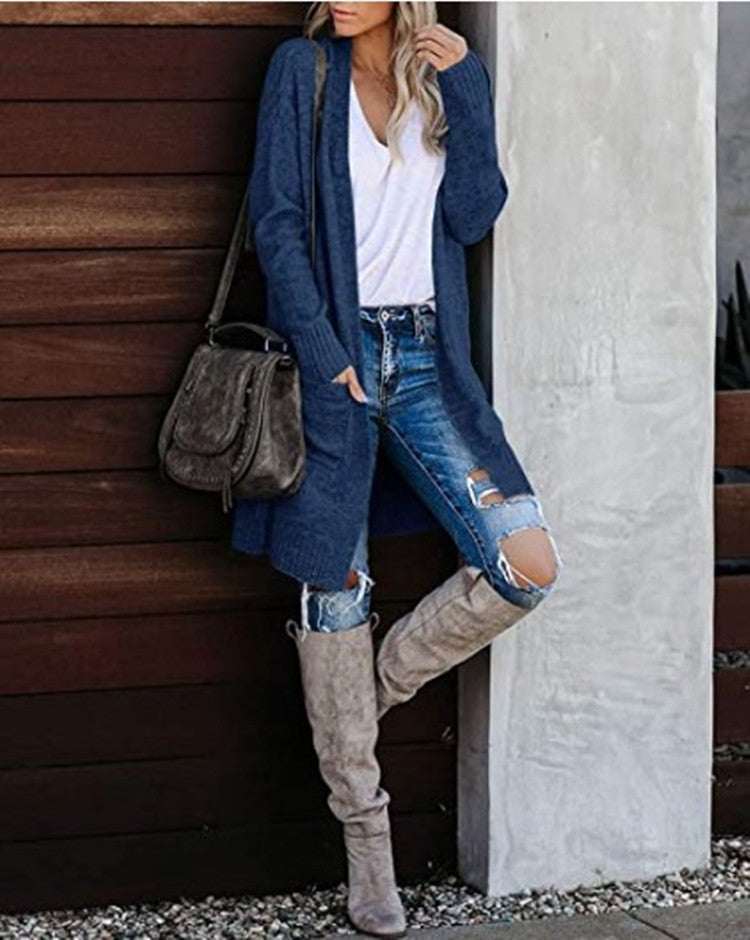 Damer Lång Stickad Kapp med avslappnade fickor och modernt design Eva Jonsson-Eva Jonsson