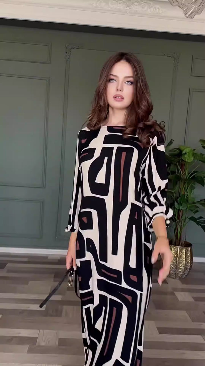 Damer Lång Tunik med modernt geometriskt mönster Mirla-Eva Jonsson