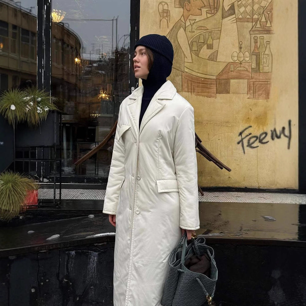 Damer Lång vadderad jacka med elegant revers Mirla-Eva Jonsson