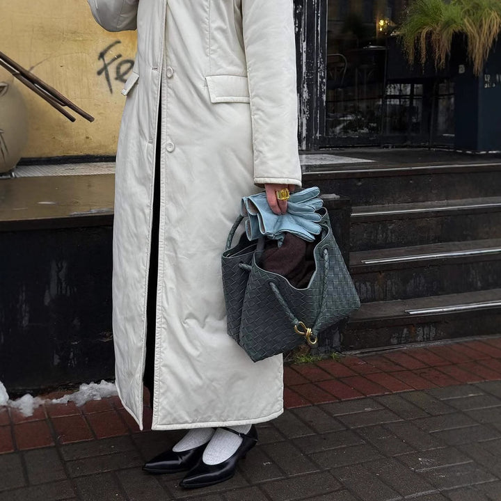 Damer Lång vadderad jacka med elegant revers Mirla-Eva Jonsson