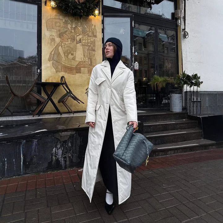 Damer Lång vadderad jacka med elegant revers Mirla-Eva Jonsson