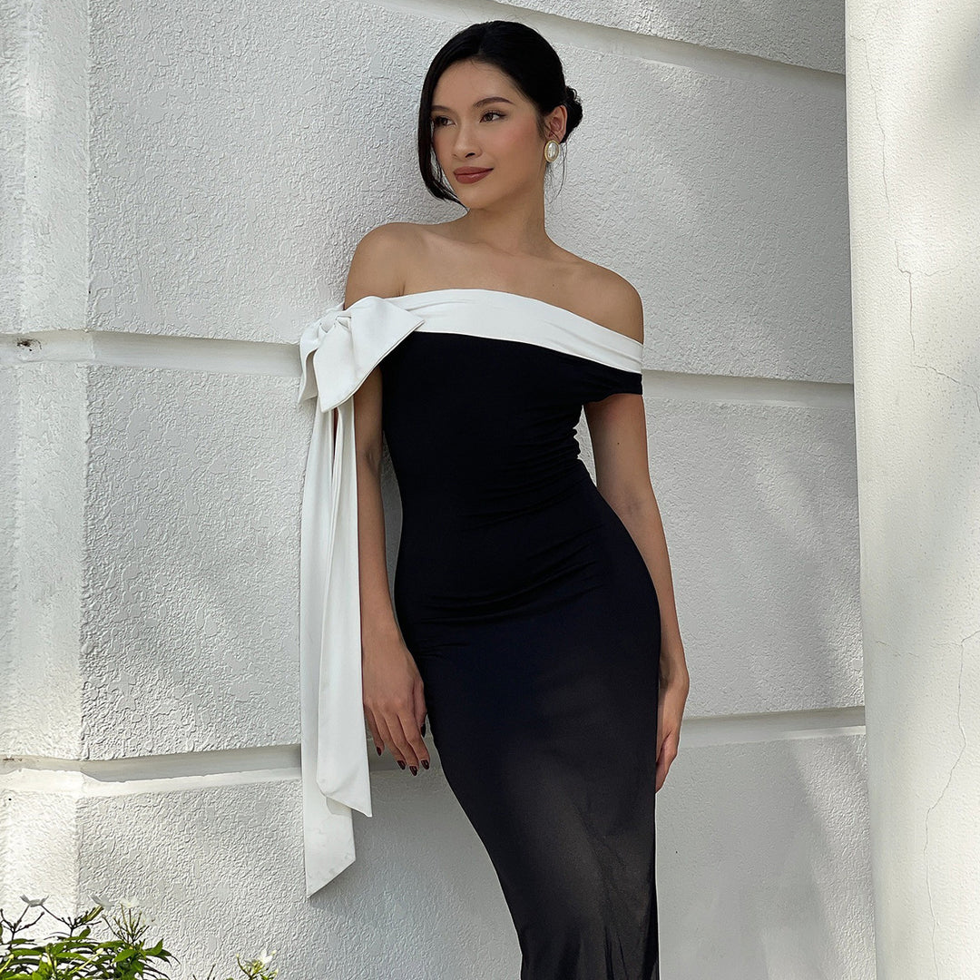 Damer Långärmad Aftonklänning med off-shoulder design och raffinerade sladdetällningar Mirla-Eva Jonsson