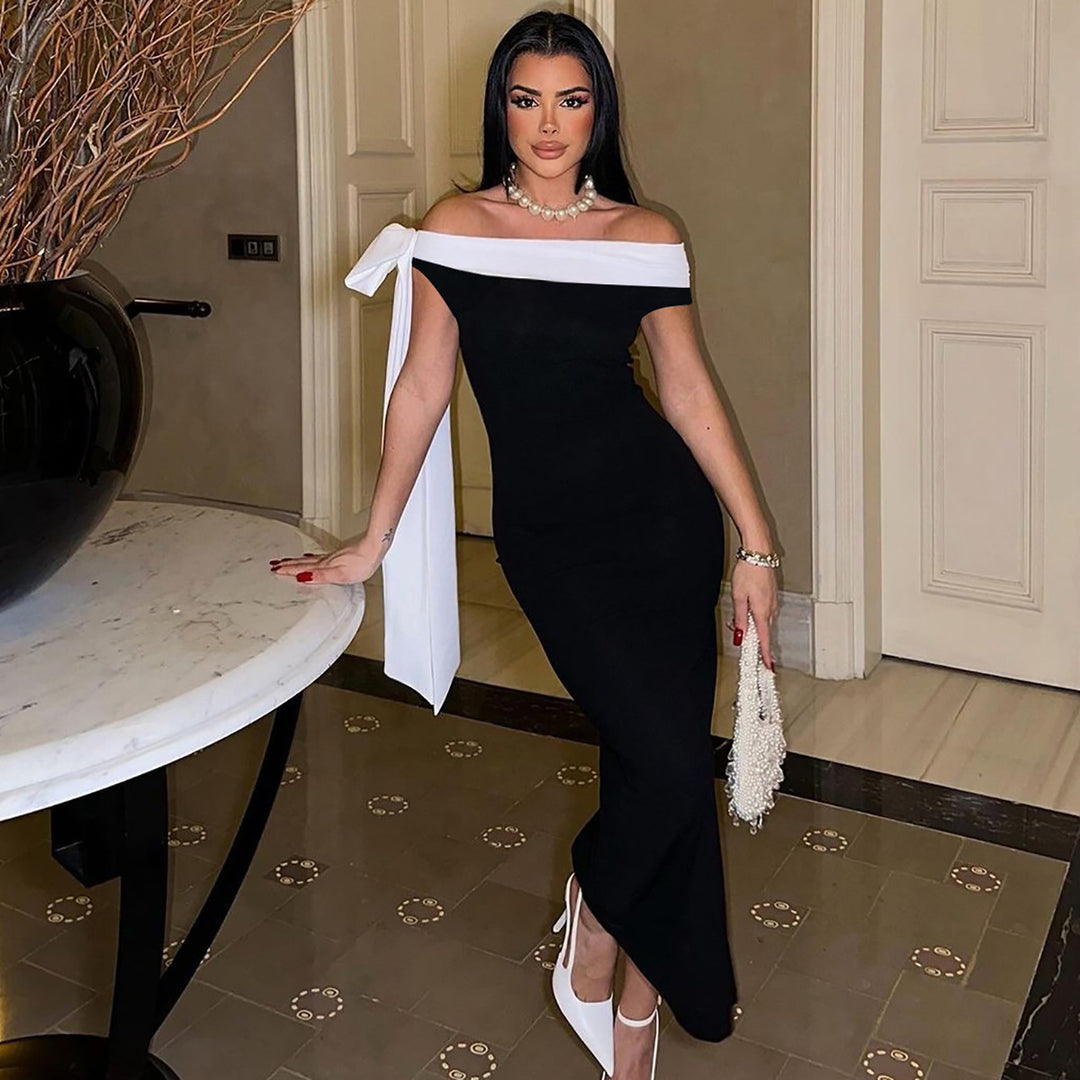 Damer Långärmad Aftonklänning med off-shoulder design och raffinerade sladdetällningar Mirla-Eva Jonsson