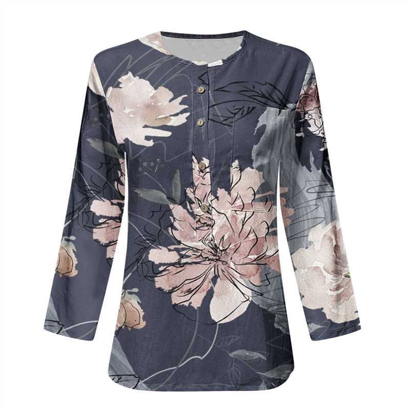 Damer Långärmad Blus med Knappslå och Blommönster Mirla-Eva Jonsson