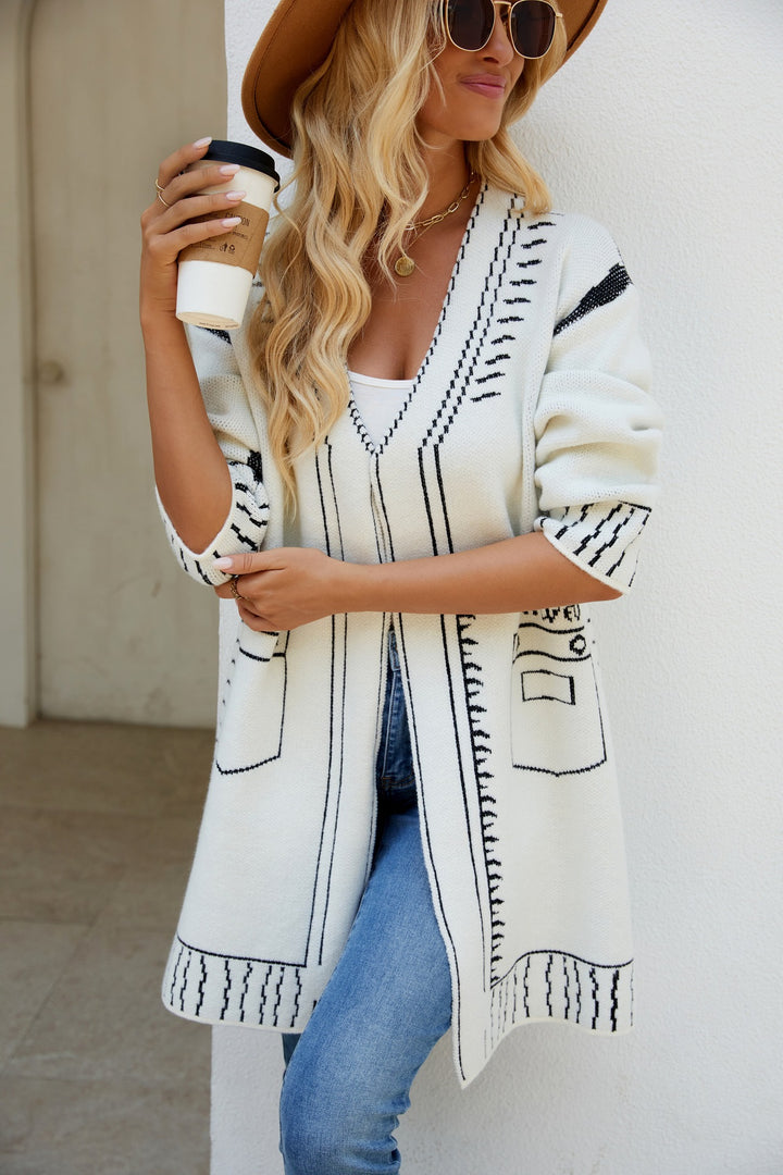 Damer Långärmad Cardigan med grafisk design och praktiska fickor Eva Jonsson-Eva Jonsson