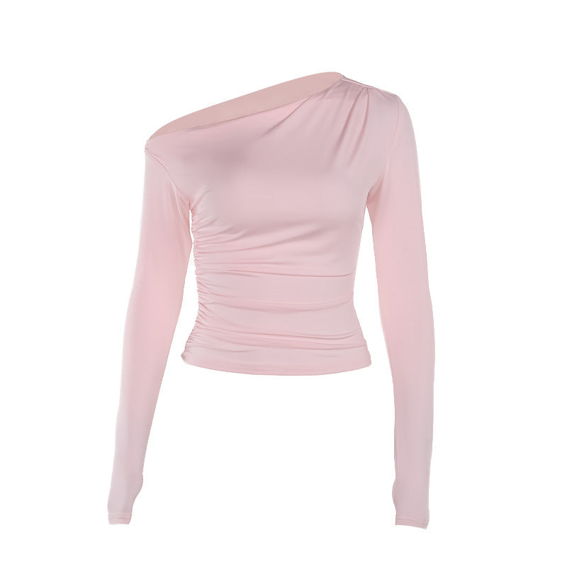 Damer Långärmad Crop-Top med asymmetrisk U-ringning och rynkning Mirla-Eva Jonsson