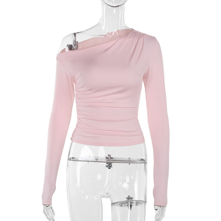 Damer Långärmad Crop-Top med asymmetrisk U-ringning och rynkning Mirla-Eva Jonsson