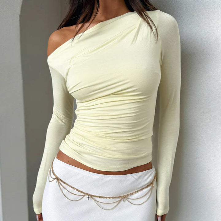 Damer Långärmad Crop-Top med asymmetrisk U-ringning och rynkning Mirla-Eva Jonsson