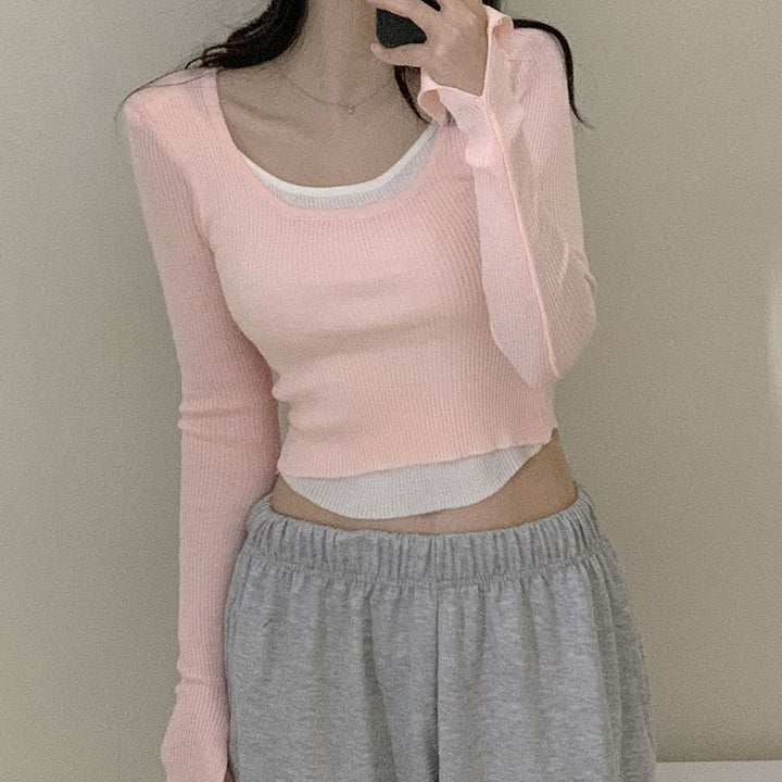 Damer Långärmad Crop-Top med dubbel U-båt-halsringning och raffinerad design Mirla-Eva Jonsson