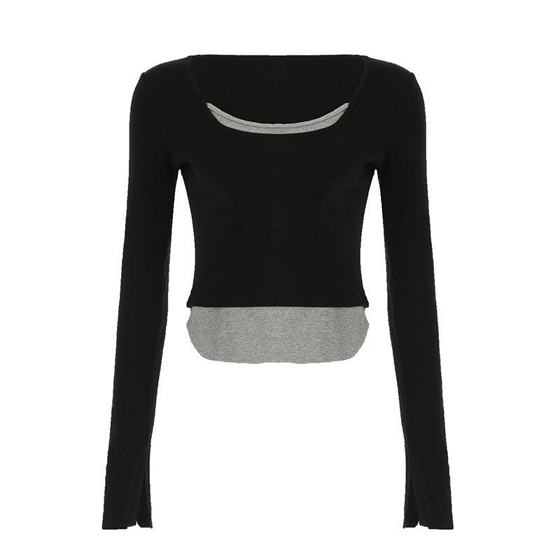 Damer Långärmad Crop-Top med dubbel U-båt-halsringning och raffinerad design Mirla-Eva Jonsson