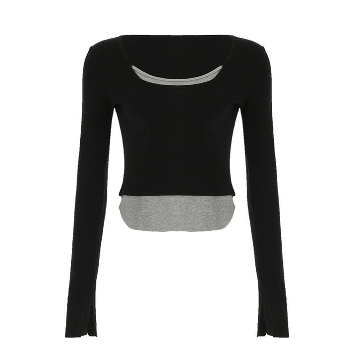 Damer Långärmad Crop-Top med dubbel U-båt-halsringning och raffinerad design Mirla-Eva Jonsson