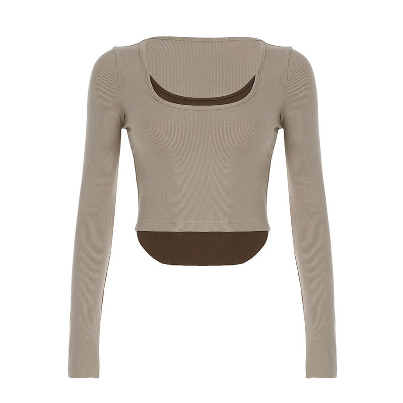 Damer Långärmad Crop-Top med dubbel U-båt-halsringning och raffinerad design Mirla-Eva Jonsson