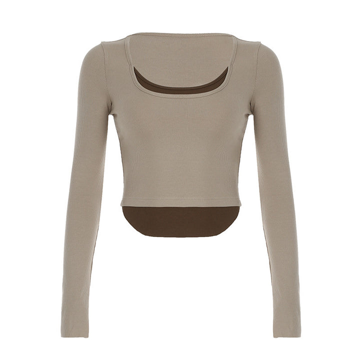 Damer Långärmad Crop-Top med dubbel U-båt-halsringning och raffinerad design Mirla-Eva Jonsson