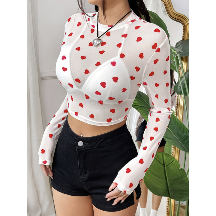 Damer Långärmad Crop-Top med hjärt mönster och transparent känsla Mirla-Eva Jonsson