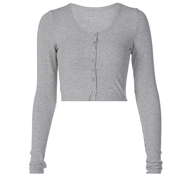 Damer Långärmad Crop Top med knapplist och kroppsnära passform Mirla-Eva Jonsson