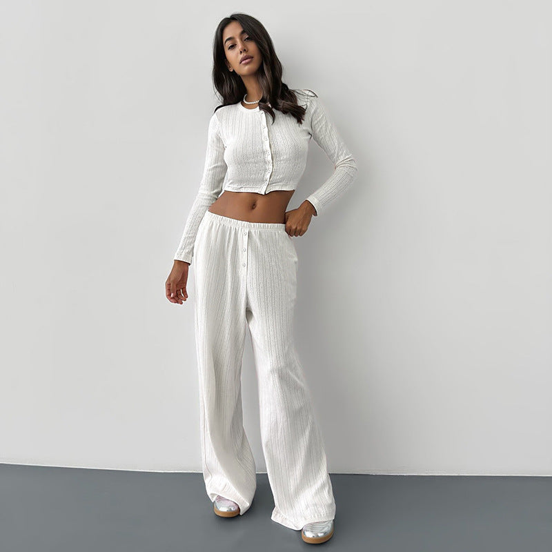 Damer Långärmad Crop Top med knapplist och mjukt material Mirla-Eva Jonsson